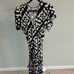 CAbi Navy and White Dot Midi Dress